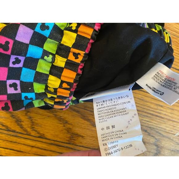 Disney Parks Mickey Mouse Cinch Bag Drawstring Colorful Checkered Side Zipper - Picture 5 of 7